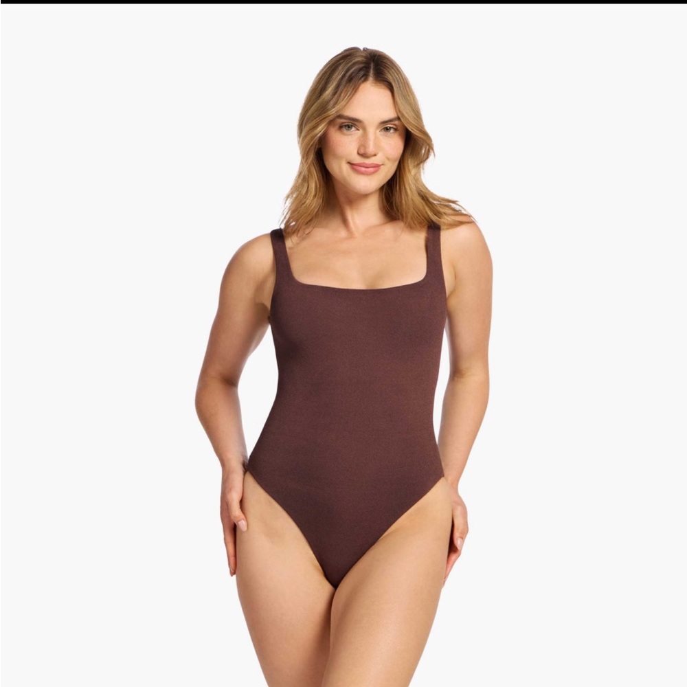 Brown Square Neck Swimsuit